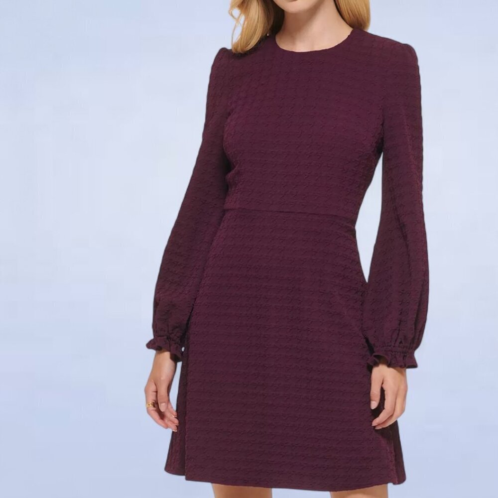 Tommy Hilfiger Women's Embossed Houndstooth Dress Purple - Size 12